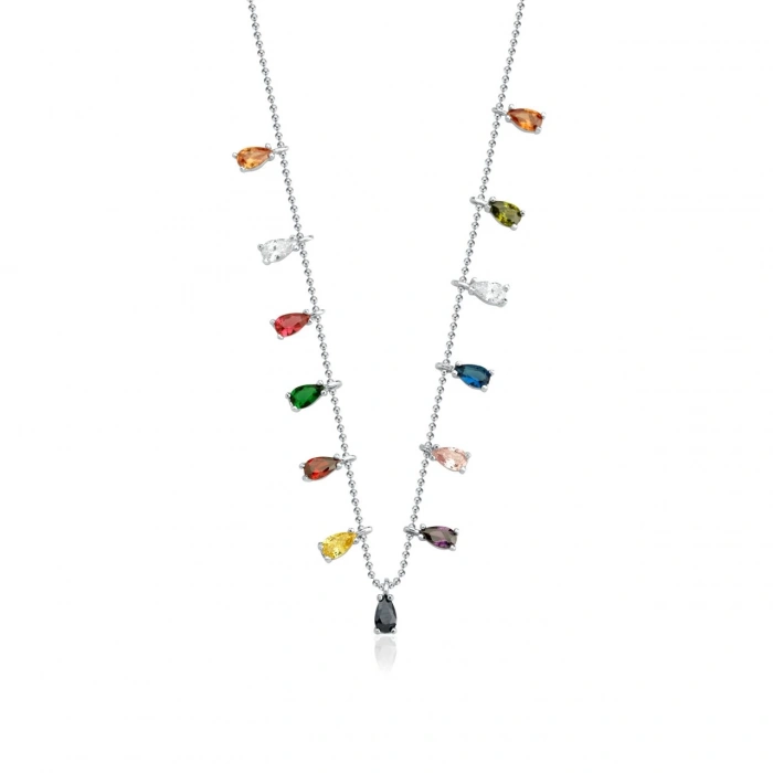 Gümüş Renkli Damla Taş Kolye