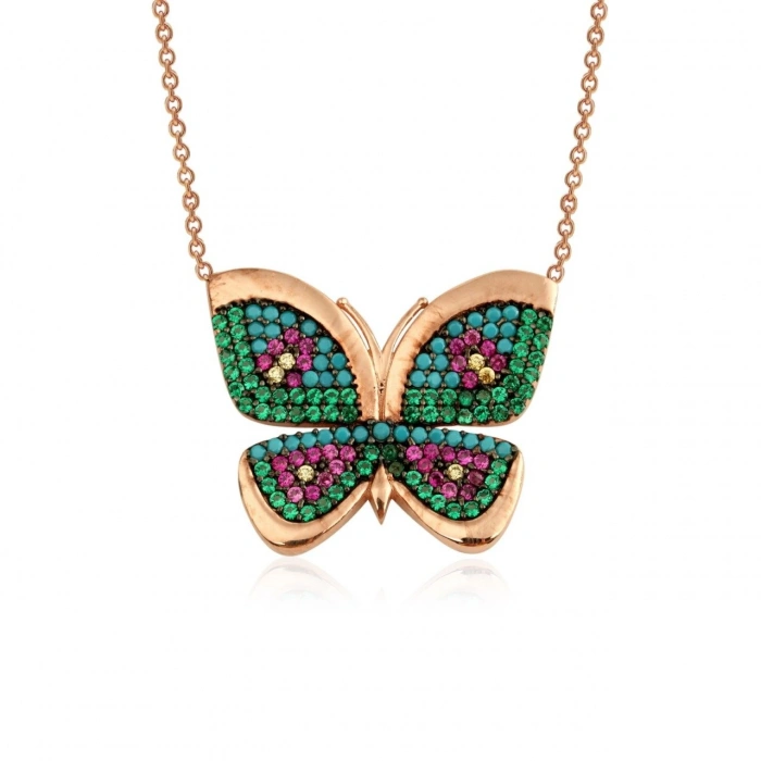 Gümüş Renkli Kelebek Kolye Rose