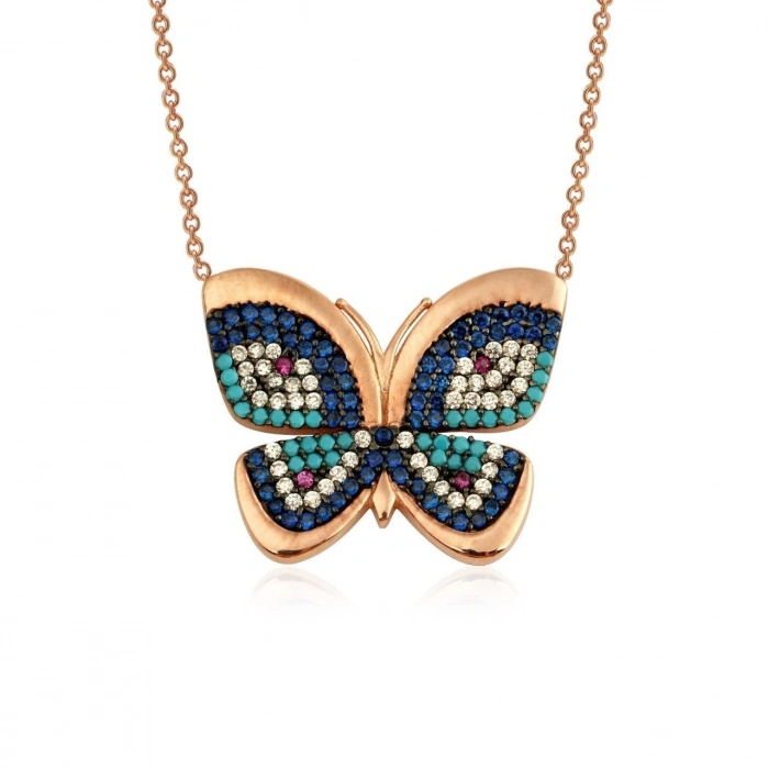 Gümüş Renkli Kelebek Kolye Rose