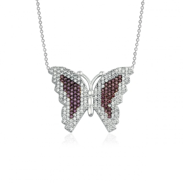Gümüş Renkli Taşlı Kelebek Kolye