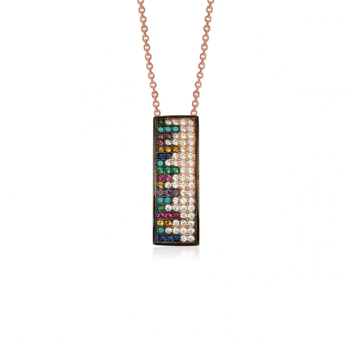 Gümüş Renkli Taşlı Kolye Rose