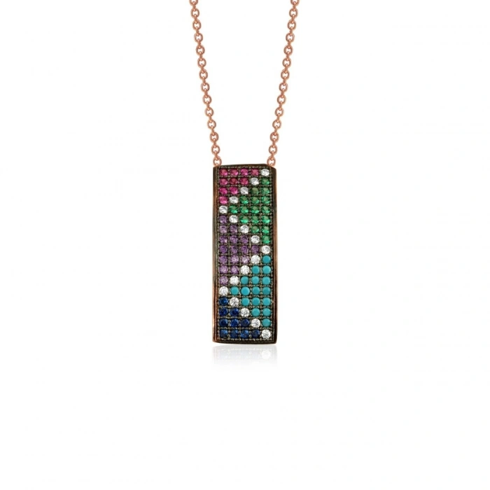 Gümüş Renkli Taşlı Kolye Rose