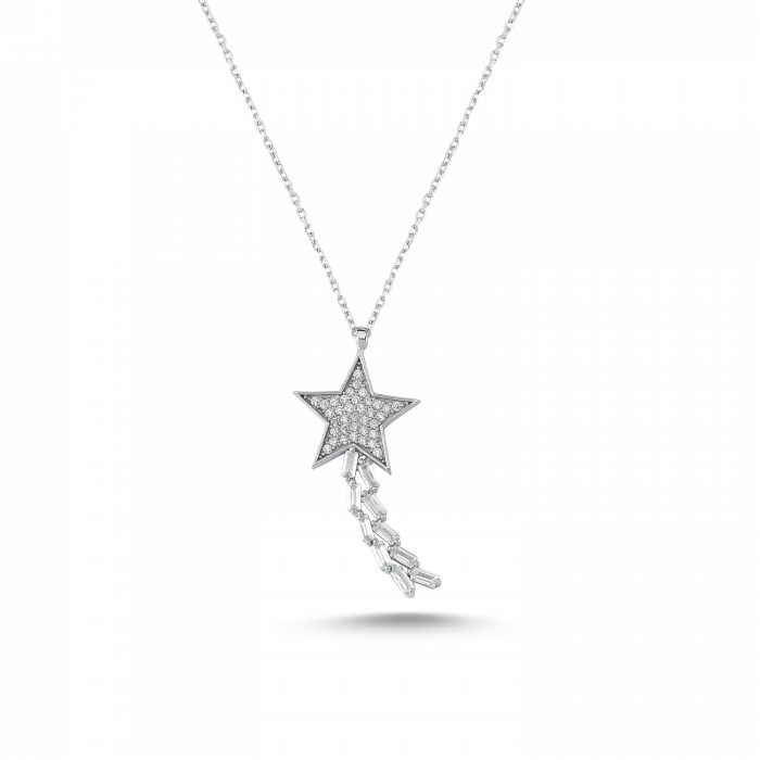 Gümüş Şimal Yıldızı Kolye Beyaz Taşlı