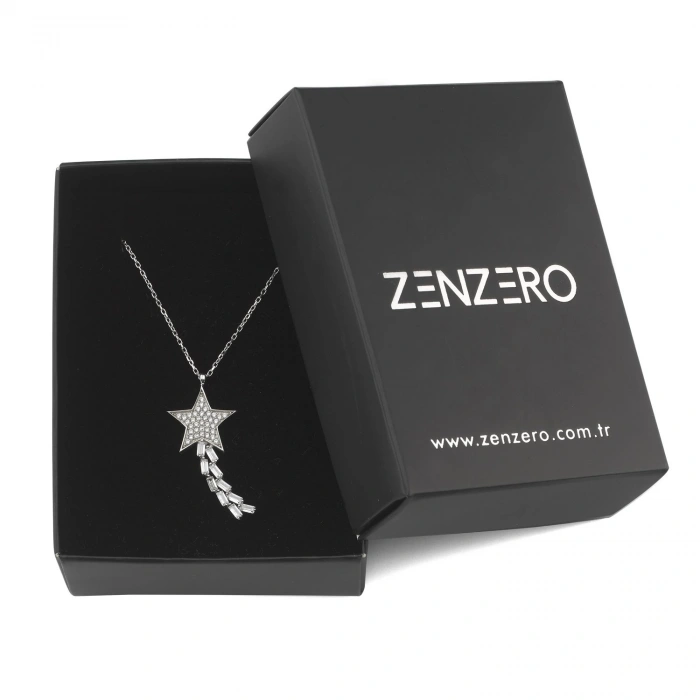 Gümüş Şimal Yıldızı Kolye Beyaz Taşlı