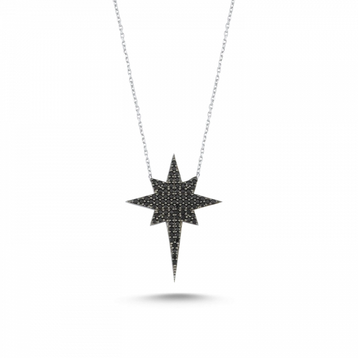 Gümüş Sirius Yıldızı Kolye Siyah Taşlı