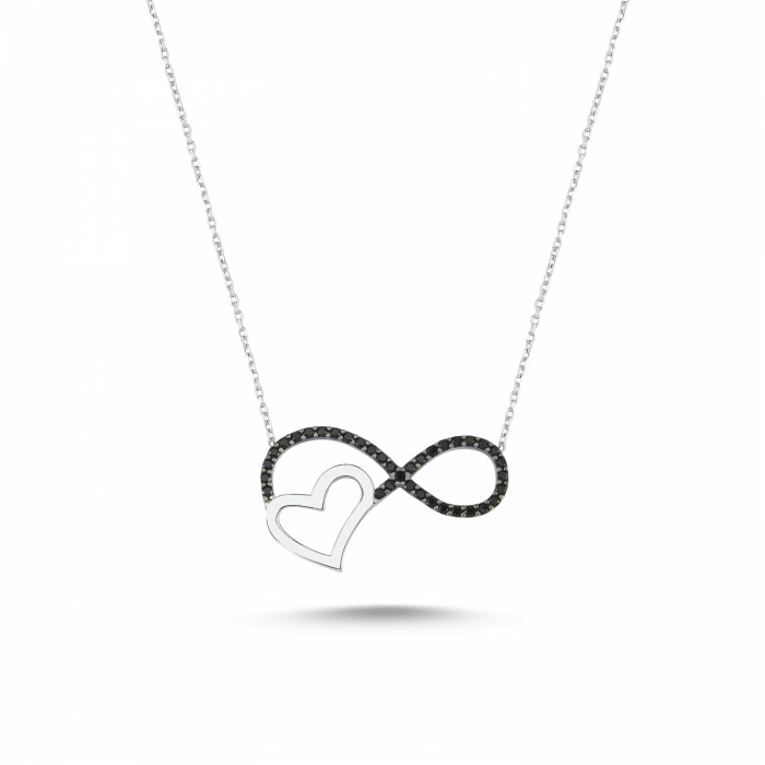 Gümüş Sonsuz Aşk Kolye Siyah Taşlı
