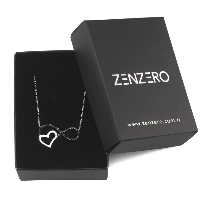 Gümüş Sonsuz Aşk Kolye Siyah Taşlı