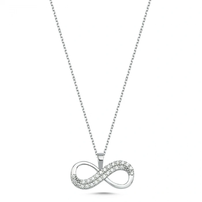 Gümüş Sonsuzluk Beyaz Kolye