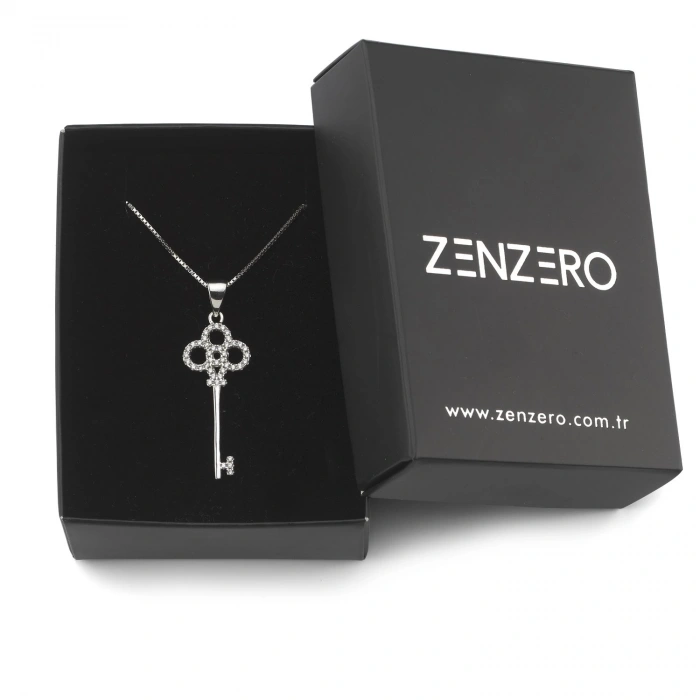 Gümüş Taşlı Anahtar Kolye