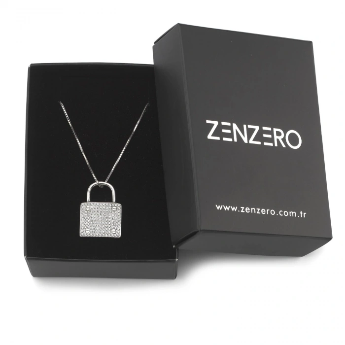 Gümüş Taşlı Kilit Kolye