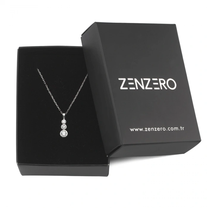 Gümüş Tria Taşlı Kolye