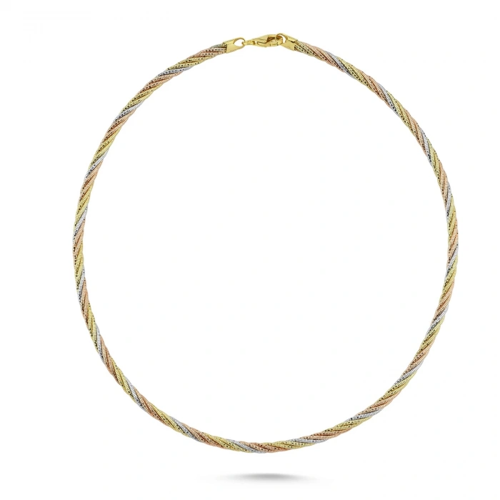 Gümüş Üç Renkli Kalın Kleopatra Kolye