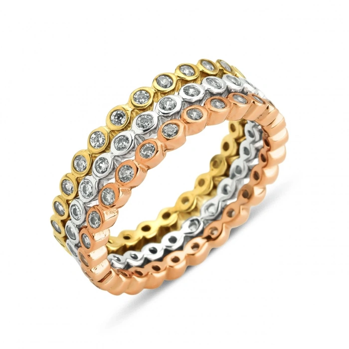 Gümüş Üç Renkli Yüzük