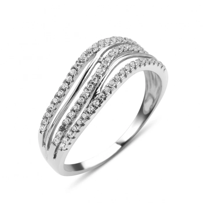 Gümüş Üçlü Sıralı Taşlı Yüzük