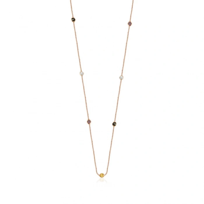 Gümüş Uzun Renkli Taşlı Kolye