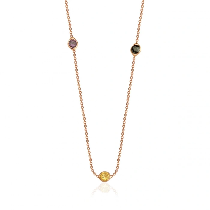 Gümüş Uzun Renkli Taşlı Kolye