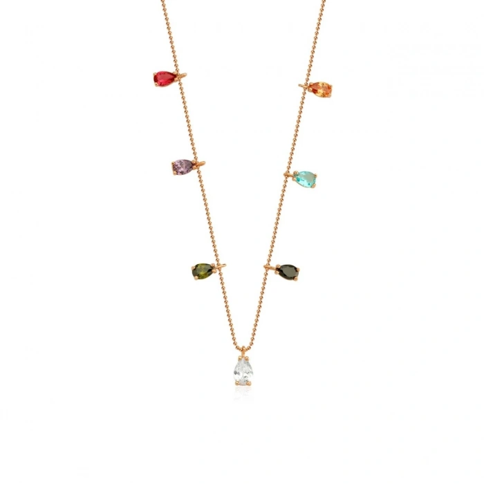 Gümüş Yedi Taşlı Kolye Rose