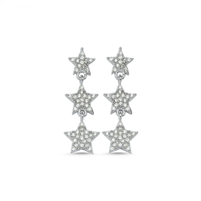 Gümüş Yıldız Beyaz Taşlı Küpe