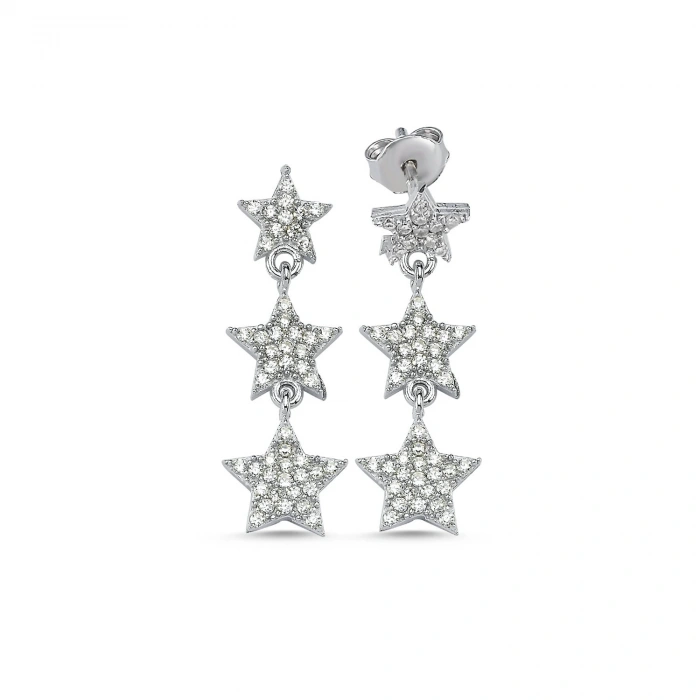 Gümüş Yıldız Beyaz Taşlı Küpe