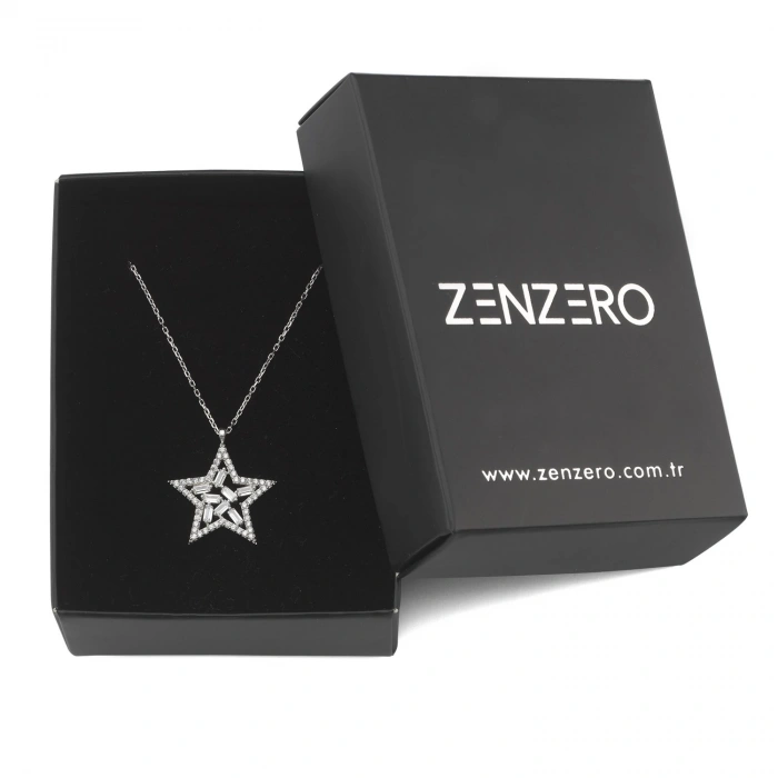 Gümüş Yıldız Kolye Beyaz Taşlı