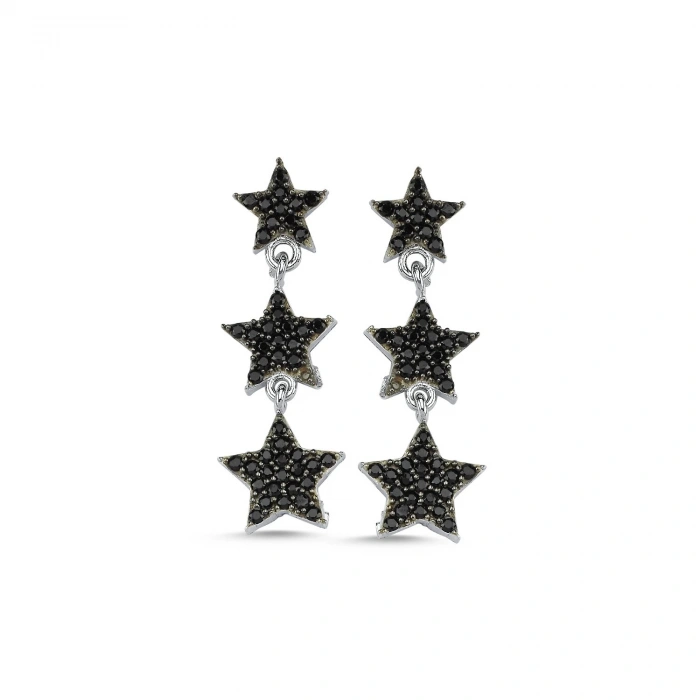 Gümüş Yıldız Siyah Taşlı Küpe