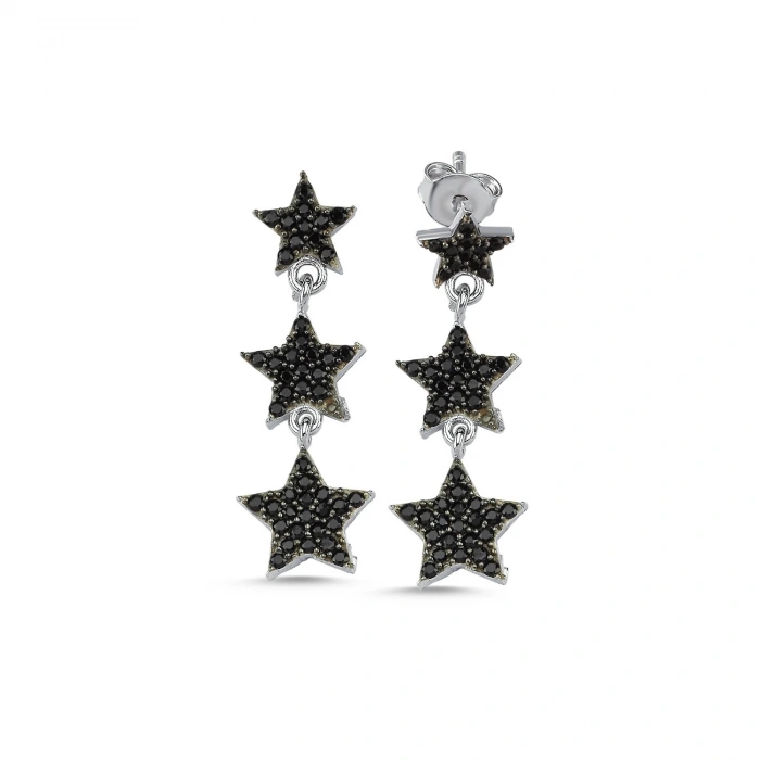 Gümüş Yıldız Siyah Taşlı Küpe