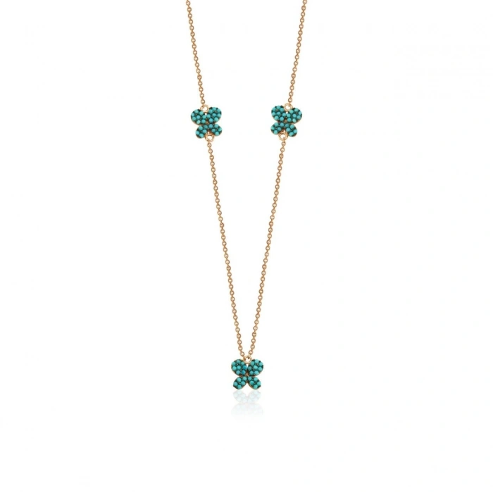 Gümüş Yonca Motifli Şans Kolyesi Rose