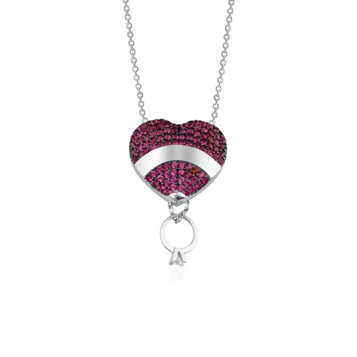 Gümüş Yüzük Detaylı Kalp Kolye