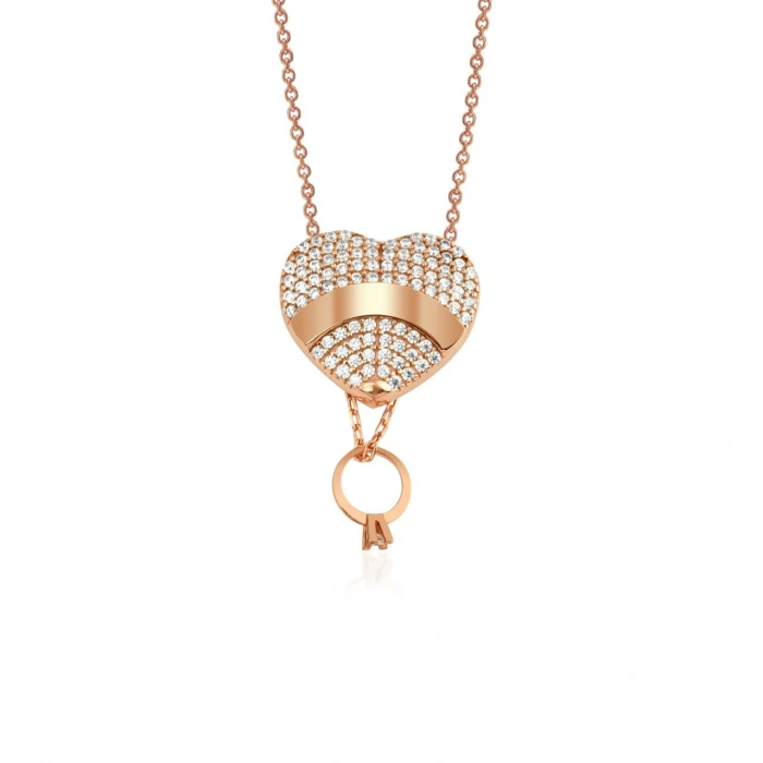 Gümüş Yüzük Detaylı Kalp Kolye Rose