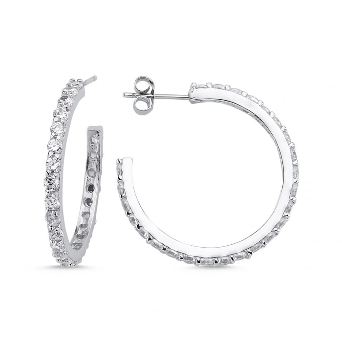 Gümüş Zirkon Taşlı Halka Küpe