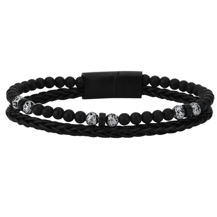 Leo Erkek Deri Çelik Bileklik