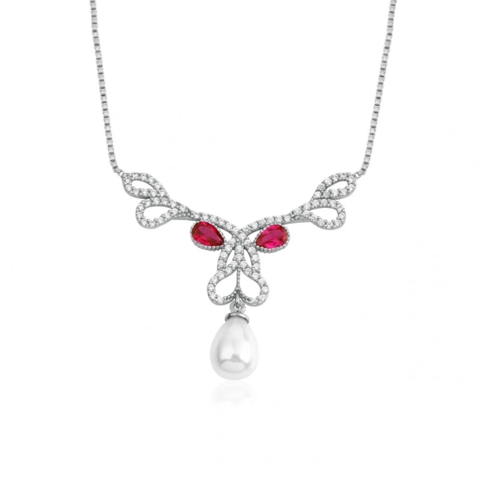 Pırlanta Montürlü Gümüş İnci Gerdanlık