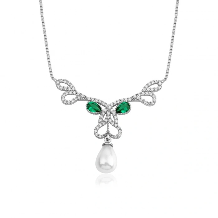 Pırlanta Montürlü Gümüş İnci Gerdanlık