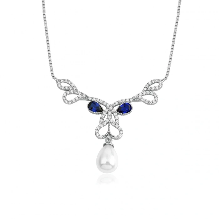 Pırlanta Montürlü Gümüş İnci Gerdanlık