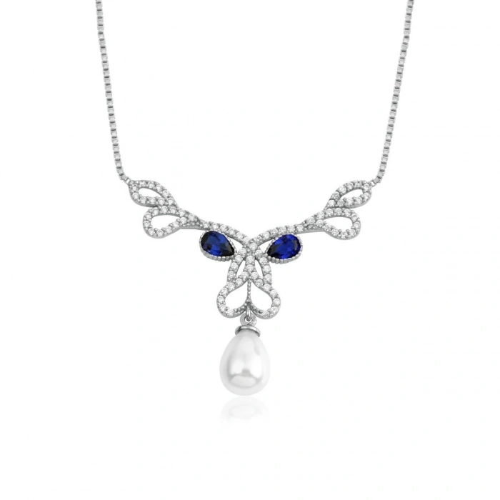 Pırlanta Montürlü Gümüş İnci Gerdanlık
