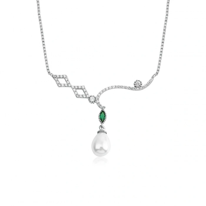 Pırlanta Montürlü Gümüş İnci Gerdanlık