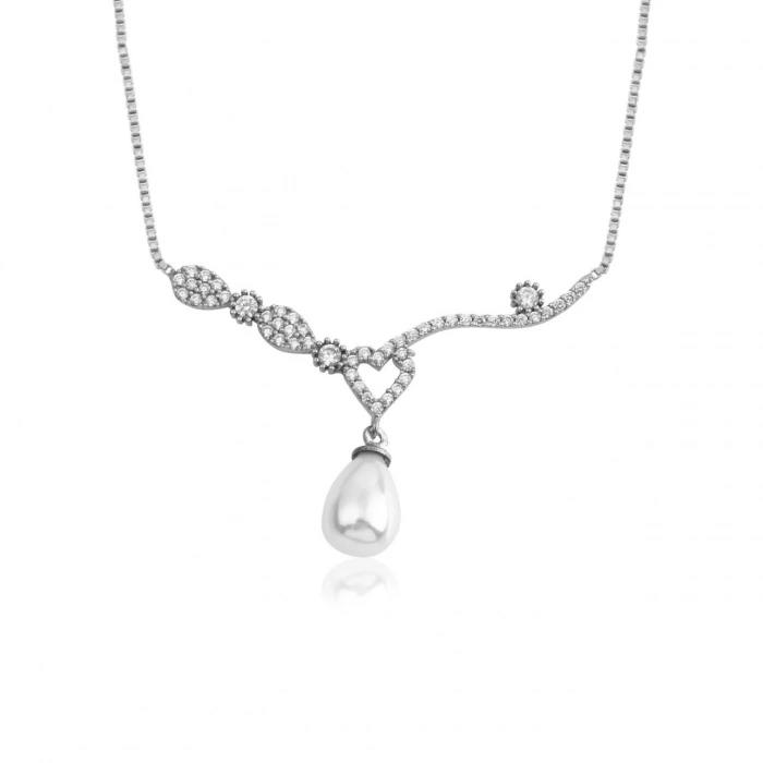 Pırlanta Montürlü Gümüş İnci Gerdanlık