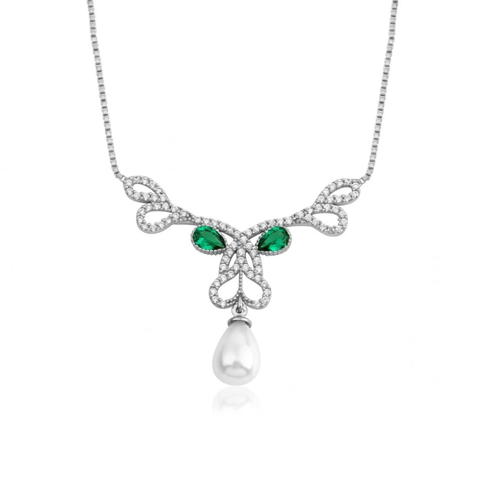 Pırlanta Montürlü Gümüş İnci Gerdanlık