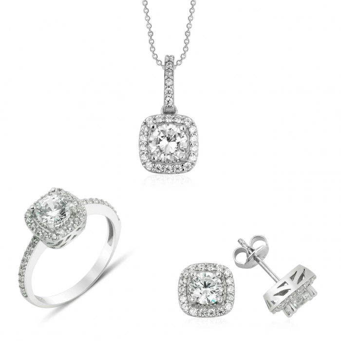 Pırlanta Montürlü Gümüş Set