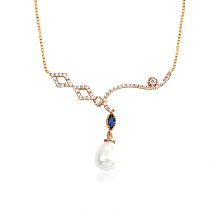 Pırlanta Montürlü Rose İnci Gerdanlık