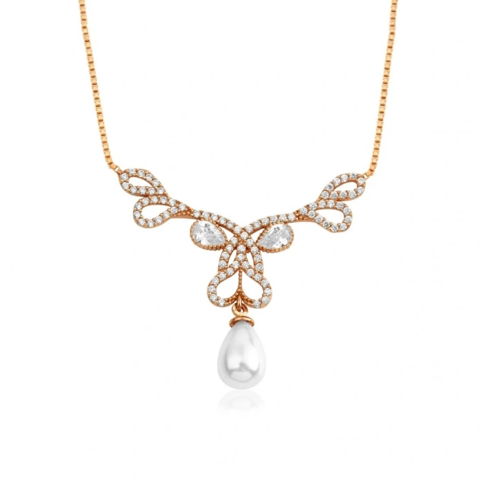 Pırlanta Montürlü Rose İnci Gerdanlık