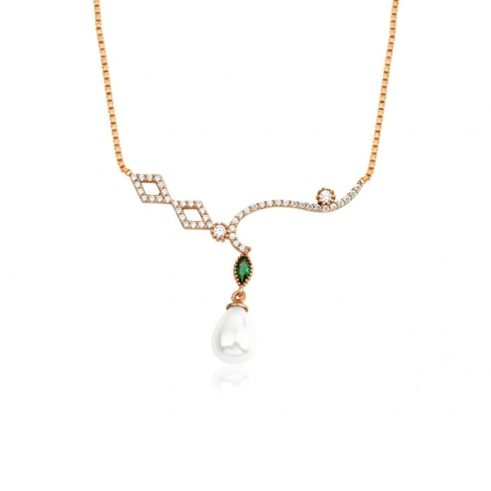 Pırlanta Montürlü Rose İnci Gerdanlık