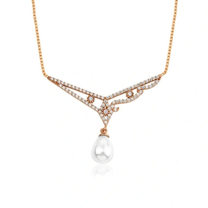 Pırlanta Montürlü Rose İnci Gerdanlık
