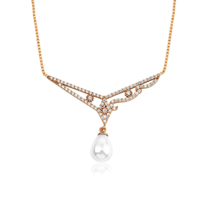 Pırlanta Montürlü Rose İnci Gerdanlık