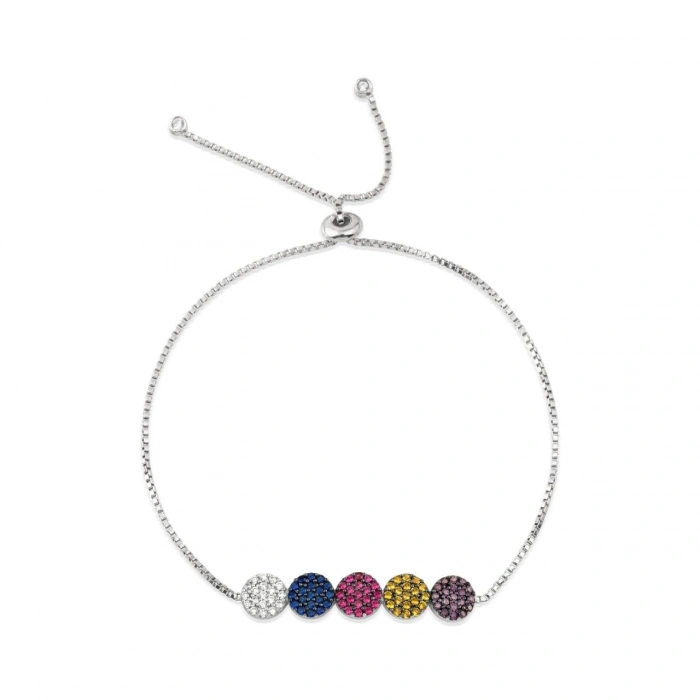 Renkli Yuvarlak Bileklik Gümüş