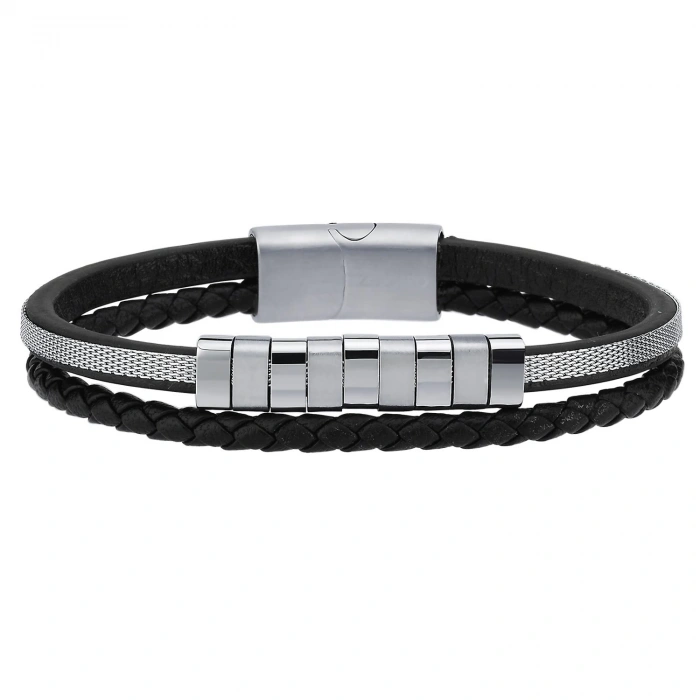 Salvatore Erkek Deri Çelik Bileklik