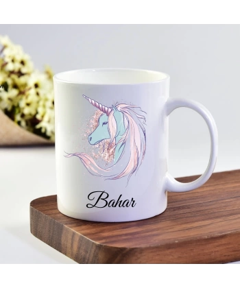 İsimli Unicorn Model Hediye Beyaz Kupa Bardak