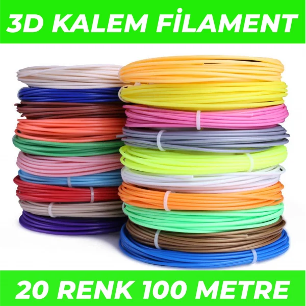 20 Renk 5 Metre 3D Kalem Pla Filament-100 Metre-3D Pen Filamenti
