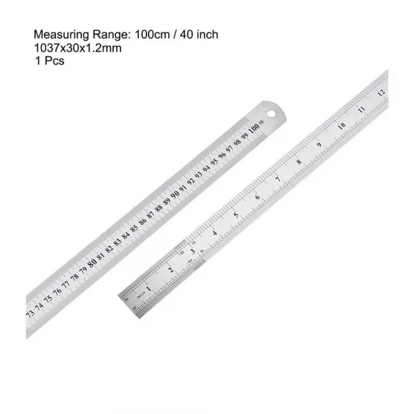 100cm ( 40 inch ) - Çift Taraflı Paslanmaz Çelik Metal Cetvel - Kalınlık 1.2mm