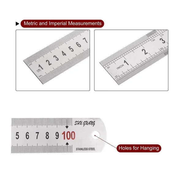100cm ( 40 inch ) - Çift Taraflı Paslanmaz Çelik Metal Cetvel - Kalınlık 1.2mm